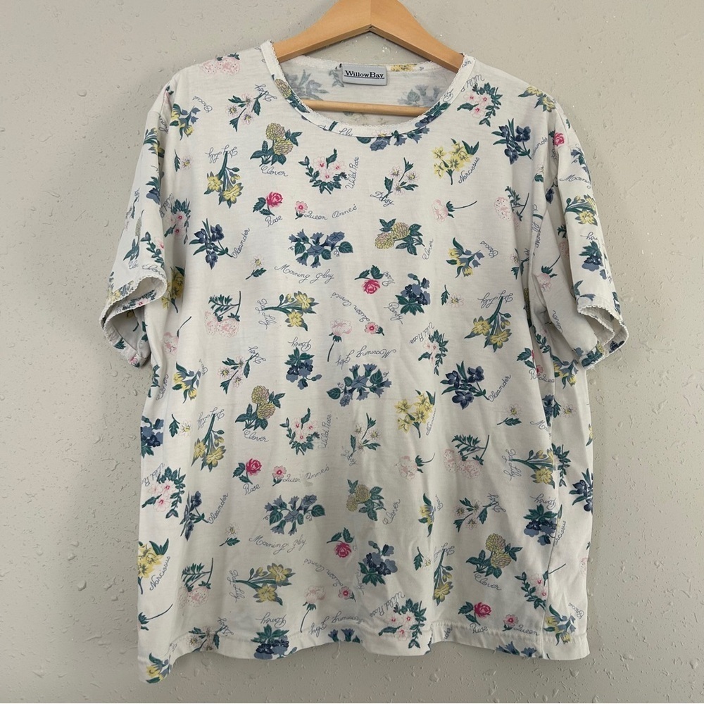 Vintage Willow Bay Floral Print T-Shirt Flowers Gardening Casual XL